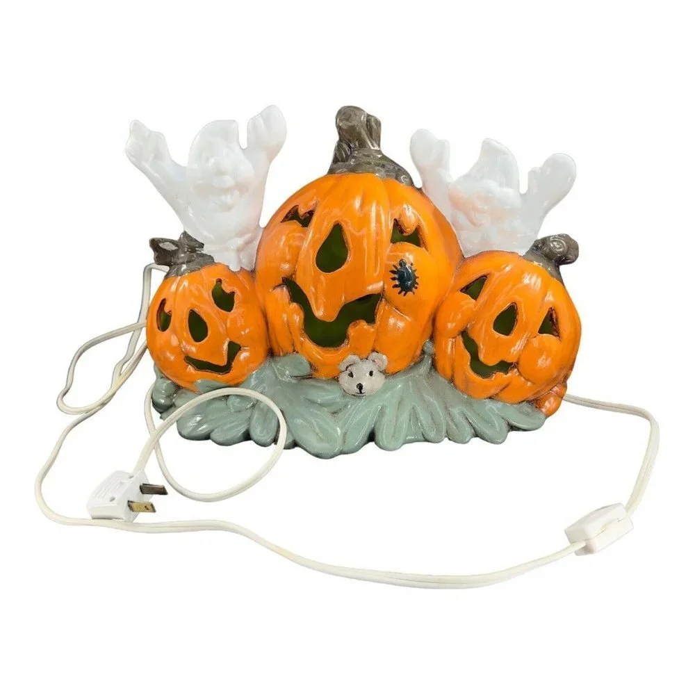 Halloween‎ Light Up Jack O Lantern Ghosts Mouse Spider Ceramic Night Lamp Signed